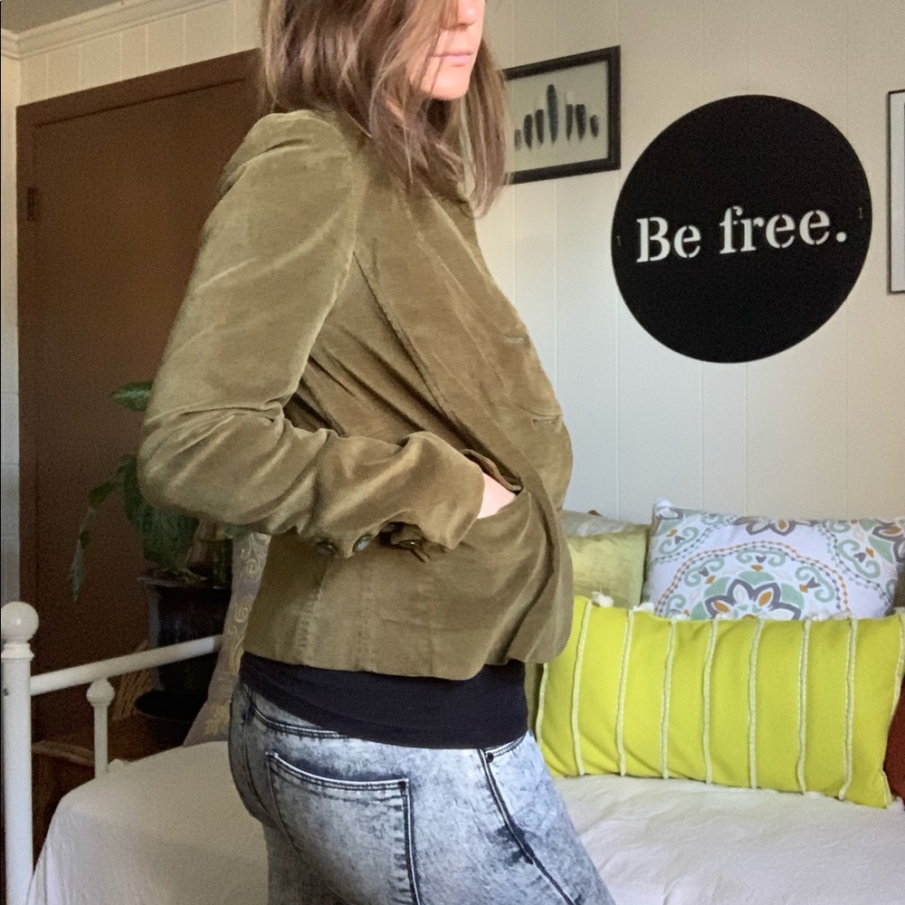 Olive green velvet FOSSIL blazer coat - Picture 6 of 16